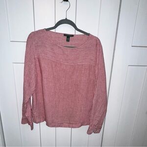 Lauren Ralph Lauren Red & White Striped Linen Shirt - Large